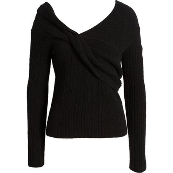 NWT RAILS Florence Black ALPACA Blend Pullover Sweater Twist Front & Back M - Picture 2 of 8